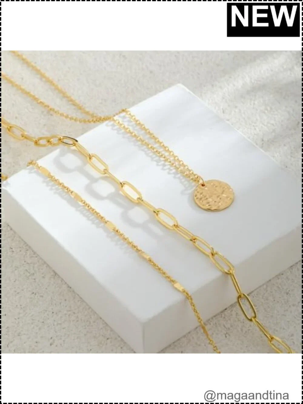 14K Gold Plated 3 Piece Dainty Layered Necklace Set for Women